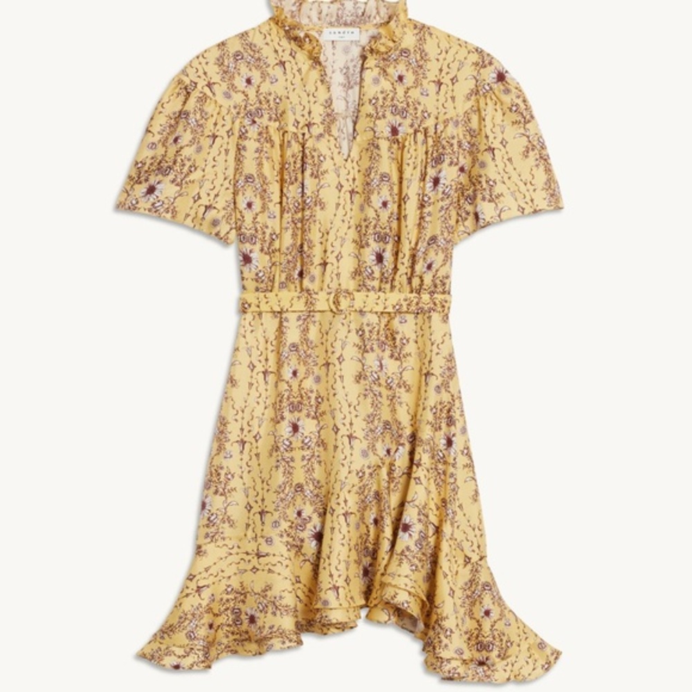 Sandro Suzette Belted Floralprint Satin Mini Dress